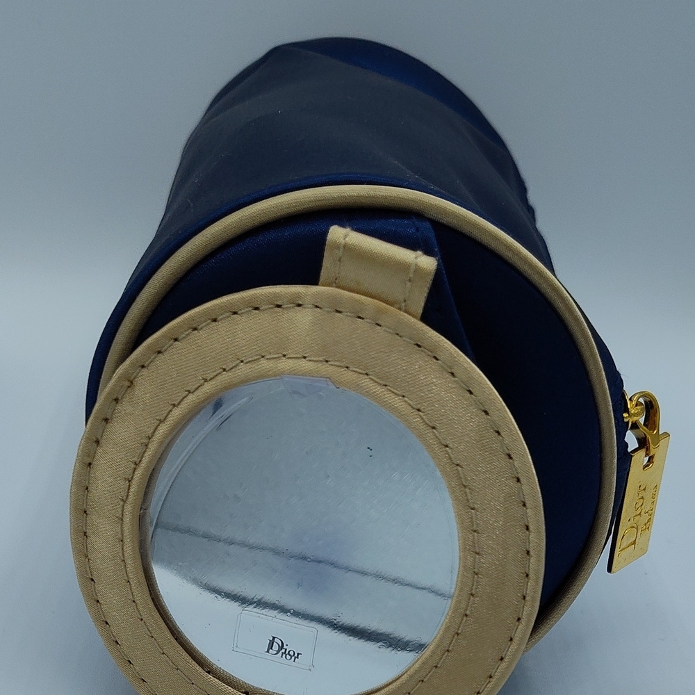 Vintage Y2K DIOR Parfums Blue Gold Trousse de Toilette Cosmetic Bag Mirror NWOT - Picture 9 of 10